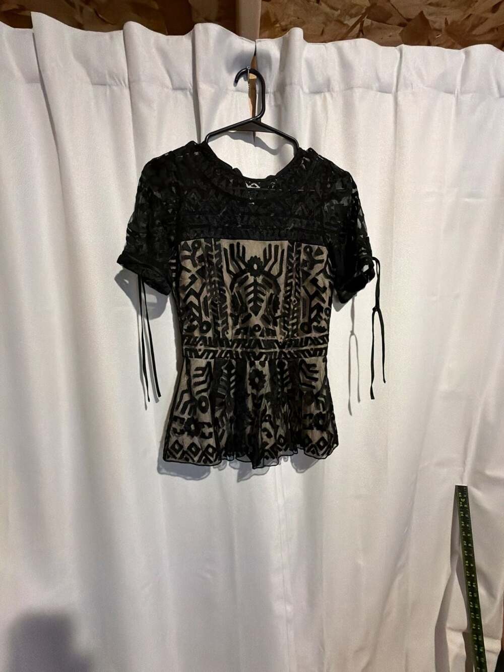 Parker Shannon Geo Embroidered Peplum Top Black